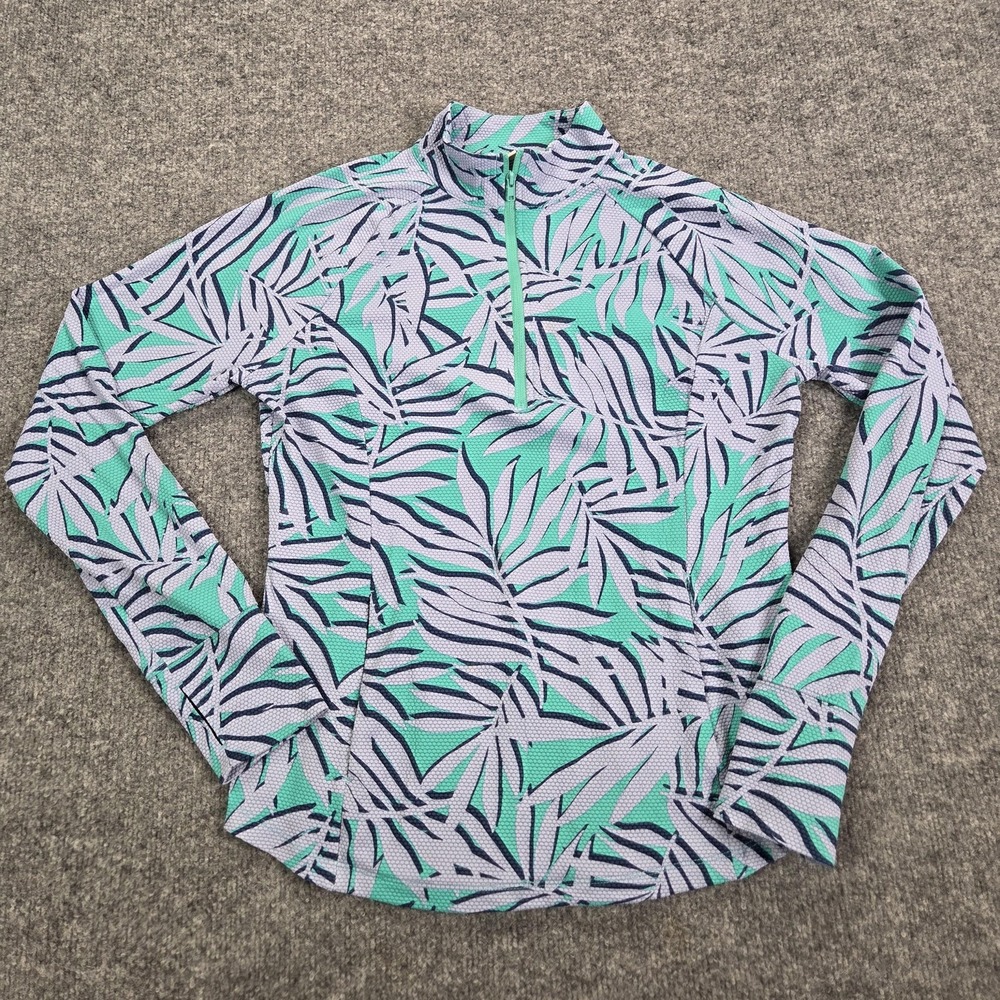 Tommy Bahama Active Shirt Womens Medium Palm Print 1/4 Zip Mock Neck Long Sleeve